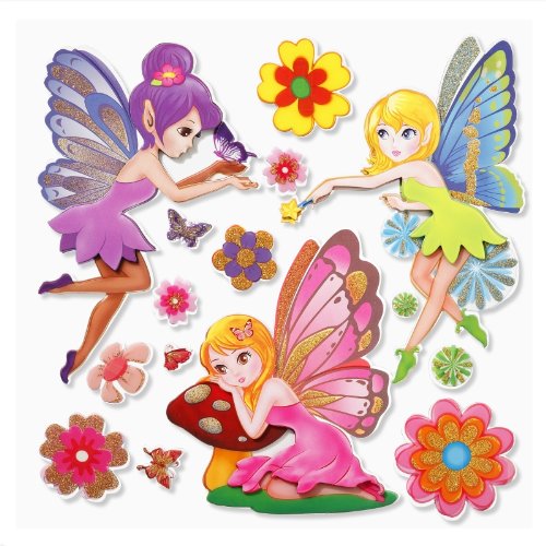 Stickerkoenig Wandtattoo 3D Sticker Wandsticker Kinderzimmer - niedliche Elfen, Feen mit Glitzer Effekt- Deko auch für Fenster, Schränke, Türen etc auf Bogen von Stickerkoenig Kinderzimmer