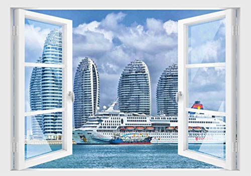 Skins4u Fenster 3D Optik Wandtattoo Wandbild Aufkleber 80x55cm Dekoration Bild Foto Tapete 80x55cm Motiv Kreuzfahrt Schiff von Stickerkoenig