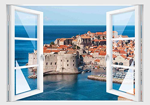 Skins4u Fenster 3D Optik Wandtattoo Wandbild Aufkleber 80x55cm Dekoration Bild Foto Tapete 80x55cm Motiv Kroatien Dubrovnik von Stickerkoenig
