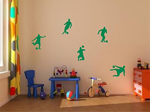 Stickerkoenig Kinderzimmer Wandtattoo XXL Fußballer & Fußbälle 5er Set Soccer Größe 2 FARBE: Grün von Stickerkoenig