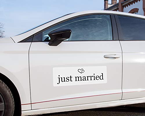 Magnetschild Doppelherz für Auto Just Married Größen, Hochzeitsgeschenk, veredeln Sie Ihr Hochzeitsauto (2 Stück 40 x 13 cm, schwarz) von Stickermann