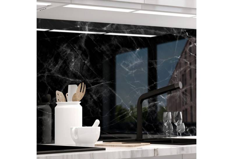 Stickerprofis Küchenrückwand MARMOR BLACK (Glasoptik), (Premium), 1,5mm, selbstklebend, hält auf besonders vielen Öberflächen von Stickerprofis