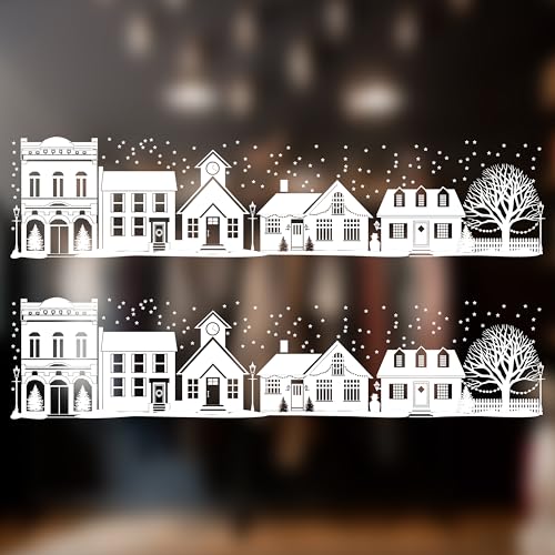 2 x große Weihnachts-Fensteraufkleber – Weihnachten Winter Dorf Straßenszene Fensterbordüre – saisonale Fensterdekoration und Dekoration von Stickers4