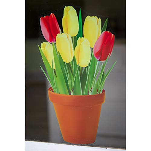 Stickers4 Fensteraufkleber Tulpen im Blumentopf – Fenster-Sticker mit statischer Haftung als Fenster-Deko oder Gartenschmuck am Gewächshaus –Glasaufkleber von Stickers4