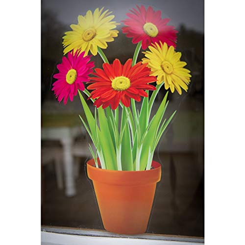Gerbera-Fensteraufkleber im Blumentopf – Fenster-Sticker mit statischer Haftung als Fenster-Deko oder Gartenschmuck am Gewächshaus –Glasaufkleber von Stickers4