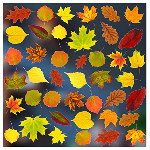 Herbstliche Aufkleber in Farbe in buntem Blätter-Design. Fenster-Aufkleber von Stickers4., Textil, weiß, Set 2 - 42 leaves von Stickers4