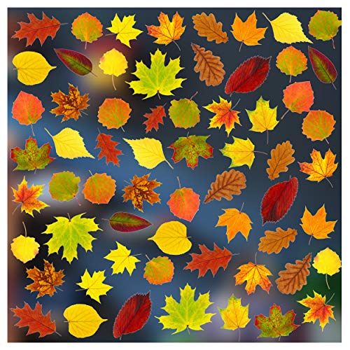 Herbstliche Aufkleber in Farbe in buntem Blätter-Design. Fenster-Aufkleber von Stickers4., Textil, weiß, Set 3 - 62 leaves von Stickers4