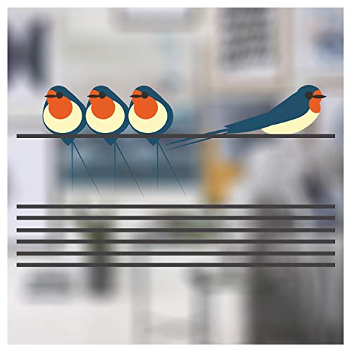 I Like Birds – 4 Schwalben auf Draht Fensteraufkleber – Dekoratives Glas statische Haftung für Fenster von Stickers4