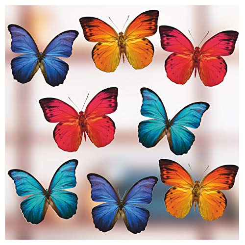 Stickers4 Schmetterlings-Fensteraufkleber zum Schutz gegen Vogelschlag - 8 schöne Schmetterlings- Glasaufkleber, doppelseitig und selbstklebend zum Schutz gegen Vogelkollisionen von Stickers4