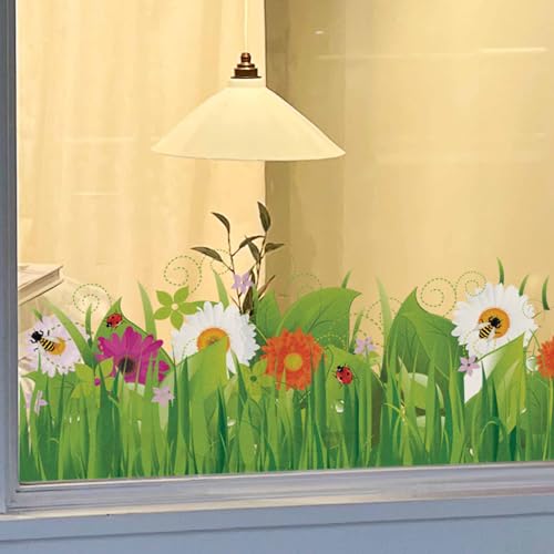 Sommer-Frühlings-Fensteraufkleber – Wildwiese mit Blumen und Insekten – selbsthaftende Fenster-Bordüre – saisonale Fenster-Deko von Stickers4