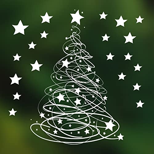 Weihnachts-Fensteraufkleber, wiederverwendbar, Swishy Baum, Weihnachts-Fensterdekoration, mit 20 extra Sternen – groß von Stickers4