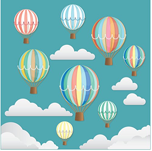 Wunderschöne dekorative Retro-Heißluftballons mit Wolken – Doppelseitig bedruckte Fensteraufkleber mit statischer Haftung - Kinderzimmer - Kinderbettzimmer - Kinderschlafzimmer von Stickers4