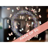 Aquarell Lavendelkranz Plus Schmetterlinge - Doppelseitiger Fensteraufkleber von Stickers4dotcom