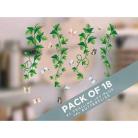 Efeu Und Schmetterlinge Doppelseitige Fensteraufkleber - Packung Mit 4x Efeustielen 14x Schmetterlingen, Vogelschlag Aufkleber von Stickers4dotcom