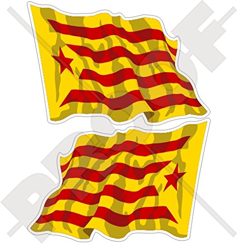 CATALONIA katalanische Unabhängigkeit, rote winkende Flagge, Spanien, Estelada, Vermella, Spanisch, 120 mm, Vinyl-Aufkleber für Stoßstange, 2 Stück von StickersWorld