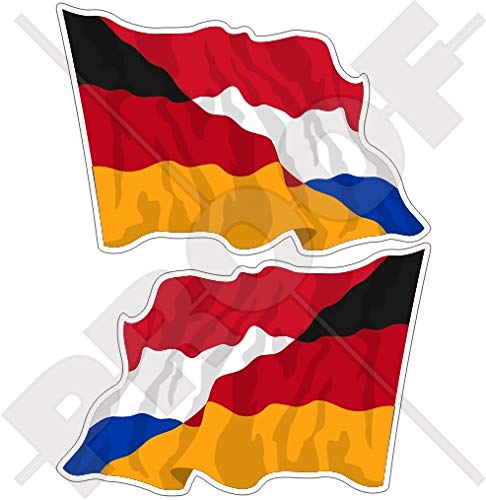 DEUTSCHLAND-NIEDERLANDE Deutsch-Niederländisch Wehende Flagge 75mm Auto & Motorrad Aufkleber, x2 Vinyl Stickers (Links - Rechts) von StickersWorld