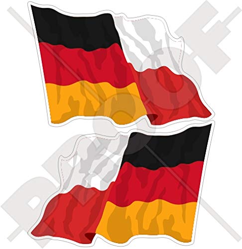 DEUTSCHLAND-POLEN Deutsch-Polieren Wehende Flagge 75mm Auto & Motorrad Aufkleber, x2 Vinyl Stickers (Links - Rechts) von StickersWorld