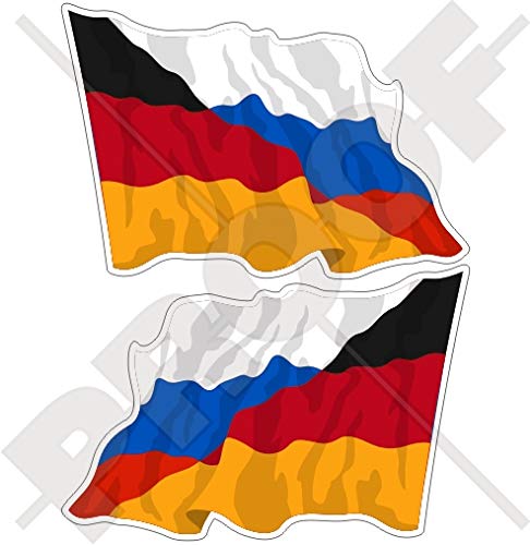 DEUTSCHLAND-RUSSLAND Deutsch-Russisch Wehende Flagge, 120mm Auto & Motorrad Aufkleber, x2 Vinyl Stickers (Links - Rechts) von StickersWorld