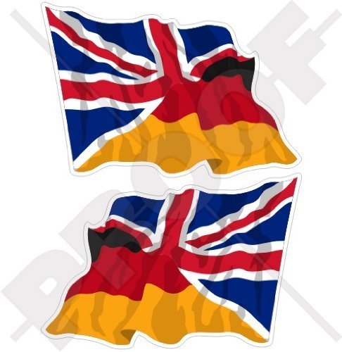 DEUTSCHLAND-UK Wehende Flagge, Deutsch-Britische Union Jack, Deutschland-Vereinigtes Königreich 120mm Auto & Motorrad Aufkleber, x2 Vinyl Stickers (Links - Rechts) von StickersWorld