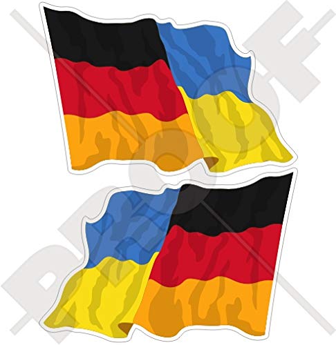 DEUTSCHLAND-UKRAINE Deutsch-Ukrainisch Wehende Flagge, 120mm Auto & Motorrad Aufkleber, x2 Vinyl Stickers (Links - Rechts) von StickersWorld