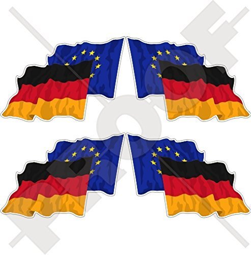 EUROPÄISCHE UNION-DEUTSCHLAND, Wehende Flagge Paar, EU-DE Europa-Deutsch 50mm Auto & Motorrad Aufkleber, x4 Vinyl Stickers (Links - Rechts) von StickersWorld