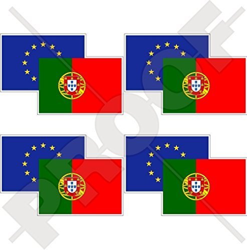 EUROPÄISCHE UNION-PORTUGAL Flag-Paar, EU-PT Europa-Portugiesisch 50mm Auto & Motorrad Aufkleber, x4 Vinyl Stickers von StickersWorld