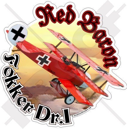 FOKKER TRIPLANE RED BARON Richthofen ROTER BARON WWI As, Deutsch 117mm Auto & Motorrad Aufkleber, Vinyl Sticker von StickersWorld