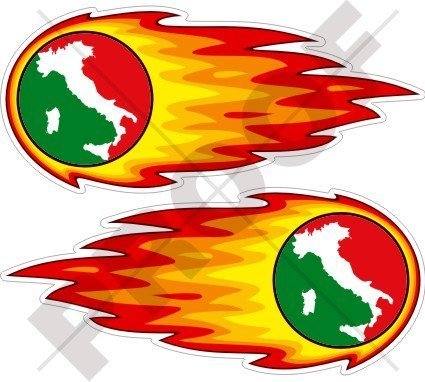 ITALIEN Italienisch Flammender Feuerball, Feuer 125mm Auto & Motorrad Aufkleber, x2 Vinyl Stickers von StickersWorld