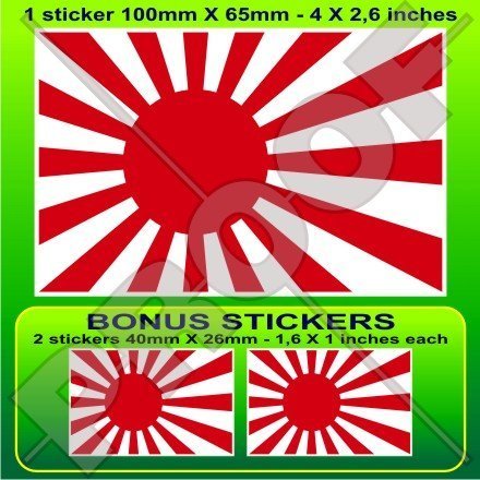 JAPAN japanische aufgehende Sonne-Flagge 100mm Auto & Motorrad Aufkleber, Vinyl Sticker x1+2 BONUS von StickersWorld