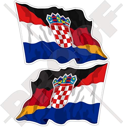 KROATIEN-DEUTSCHLAND Kroatisch-Deutsch Wehende Flagge 75mm Auto & Motorrad Aufkleber, x2 Vinyl Stickers (Links - Rechts) von StickersWorld