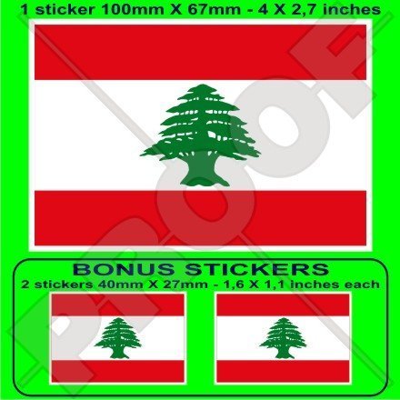 LIBANON Libanesische Flagge Libanon, Mittlerer Osten, LIBANON 100mm Auto & Motorrad Aufkleber, Vinyl Sticker x1+2 BONUS von StickersWorld