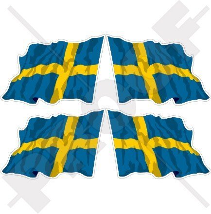 SCHWEDEN Schwedisch Wehende Flagge, Fahne Sverige 50mm Auto & Motorrad Aufkleber, x4 Vinyl Stickers (Links - Rechts) von StickersWorld