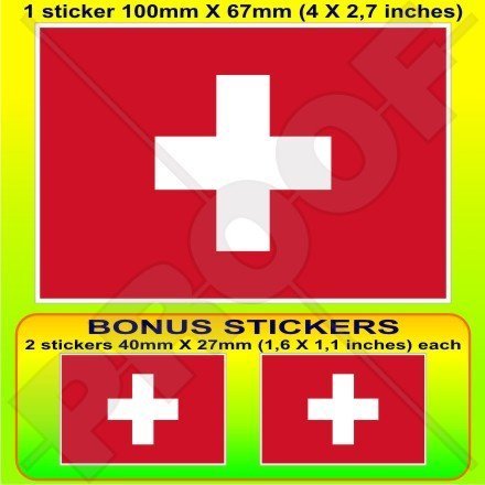 SCHWEIZ Schweizerische Flagge, Fahne Suisse 100mm Auto & Motorrad Aufkleber, Vinyl Sticker x1+2 BONUS von StickersWorld