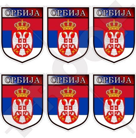 SERBIEN Serbischer Schild 40mm Mobile, Handy Vinyl Mini Aufkleber, x6 Stickers von StickersWorld