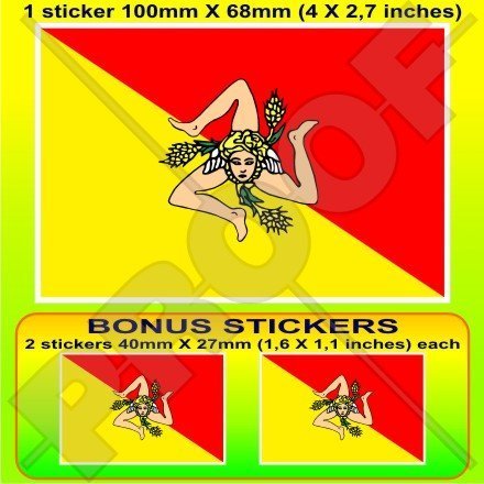 SIZILIEN Sizilianische Flagge ITALIEN 100mm Auto & Motorrad Aufkleber, Vinyl Sticker x1+2 BONUS von StickersWorld