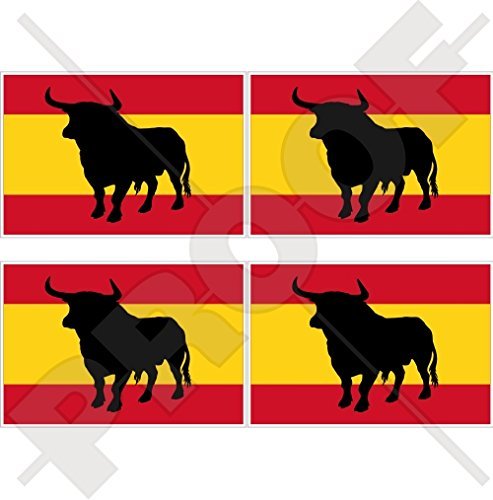 SPANIEN Spanische Stier Flagge 50mm Auto & Motorrad Aufkleber, x4 Vinyl Stickers von StickersWorld