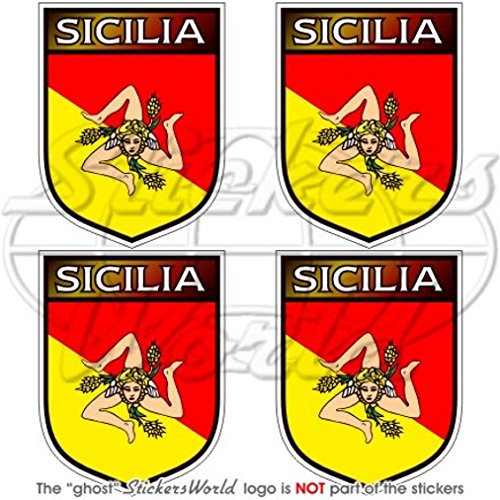 „Sicilia“, Sizilianisches Schild, Italien, „Sicilia“, Italienischer 50 mm Vinyl-Helmaufkleber, Aufkleber X 4 von StickersWorld