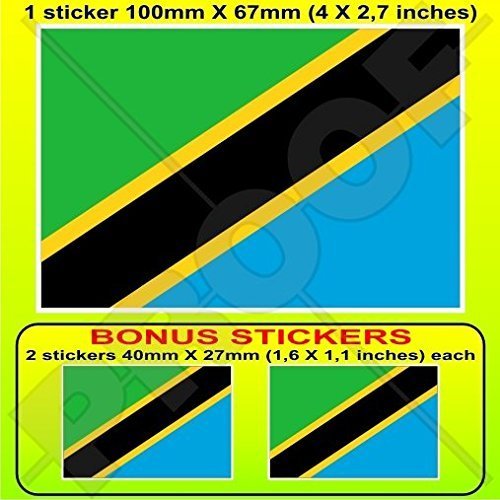 TANSANIA Tansanische Flagge, Fahne Ostafrika Afrikanisch 100mm Auto & Motorrad Aufkleber, Vinyl Sticker x1+2 BONUS von StickersWorld