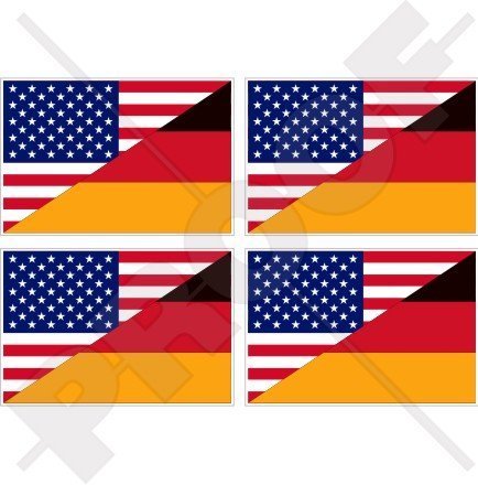 USA Vereinigte Staaten von Amerika und DEUTSCHLAND, Amerikanisch und Deutsche Flagge, Fahne 50mm Auto & Motorrad Aufkleber, x4 Vinyl Stickers von StickersWorld