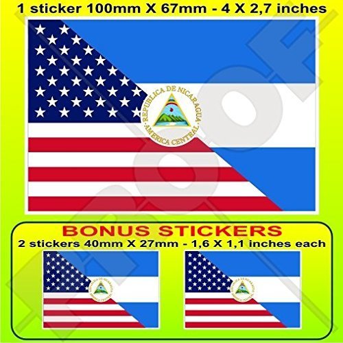 USA Vereinigte Staaten von Amerika und NICARAGUA, Amerikanisch und Nicaraguanische Flagge, Fahne 100mm Auto & Motorrad Aufkleber, Vinyl Sticker x1+2 BONUS von StickersWorld