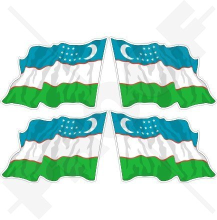 USBEKISTAN Usbekische Wehende Flagge, Fahne Usbekisch 50mm Auto & Motorrad Aufkleber, x4 Vinyl Stickers (Links - Rechts) von StickersWorld