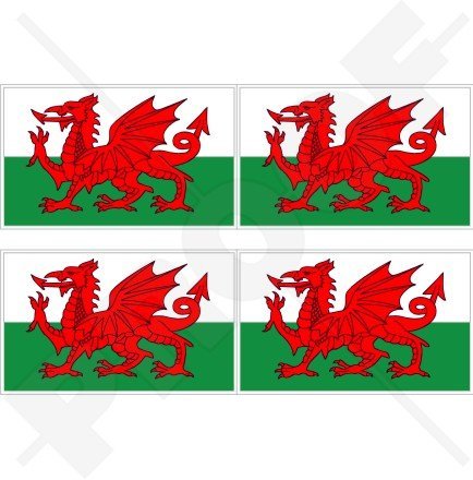 StickersWorld – CYMRU UK Aufkleber, Motiv - walisische Flagge, Vinyl-Sticker, Abziehbild, 50 mm, 4 Stück von StickersWorld