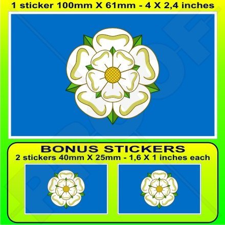 Yorkshire County Flagge weiß rose von York, England UK 10,2 cm (100 mm) Vinyl Bumper Aufkleber, Aufkleber X1 + 2 Bonus von StickersWorld