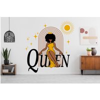 Afro Girl Queen, Regenbogen Vollbogen, Mid Century Sonne Modern Boho Vollbogen Wandtattoo Moderne Wandtattoo, Zimmer Wandkunst, Home Decor 3787Er von StickersanddecalsArt