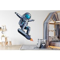 Astronaut Wandtattoal Rakete Wandsticker Sterne Aufkleber Kinderzimmer Dekor Skate Stil 3566Er von StickersanddecalsArt