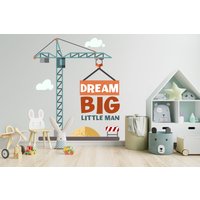 Dream Big Little Man Constuction Truck Wandtattoal Jungen Wanddeko Kinderzimmer Wandsticker 3682Er von StickersanddecalsArt