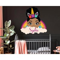 Einhorn Little Afro Girl Benutzerdefinierten Namen Wandtattoo Schönes Mädchen Schönheit African Gesegnetes Zimmer Geschenke Ihr Vinyl Wandkunst von StickersanddecalsArt