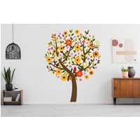 Frühlingsbaum Wandtatto Blumen Brids Bunte Blätter Aufkleber Schlafzimmer Baum Des Lebens Wurzeln Bank Dekor 3318Er von StickersanddecalsArt