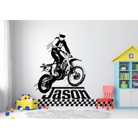 Großer Name Motorcross Reifen Kariert Flaggen Wandtattoal Radaufkleber Motorrad Fahne Vinyl Wandsticker-Boy Room 3507Er von StickersanddecalsArt