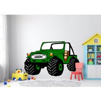 Großer Personalisierter Name Monster Truck Wandtattoal Auto Aufkleber Fahrzeug Vinyl Wandsticker Boy Room Decor 3301Er von StickersanddecalsArt